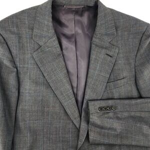 Hickey Freeman Nordstrom Blazer‎ 44L Wool Gray Plaid Sport Coat Union Made USA